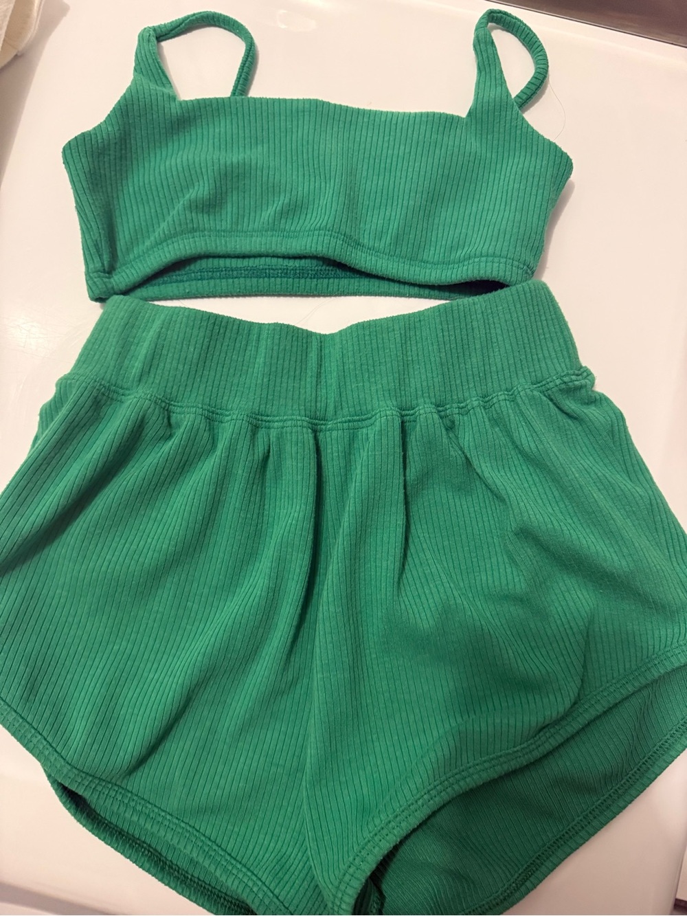 Tiger Friday Green Ribbed Cami Bra & Central Athletic Dance Short CXL
